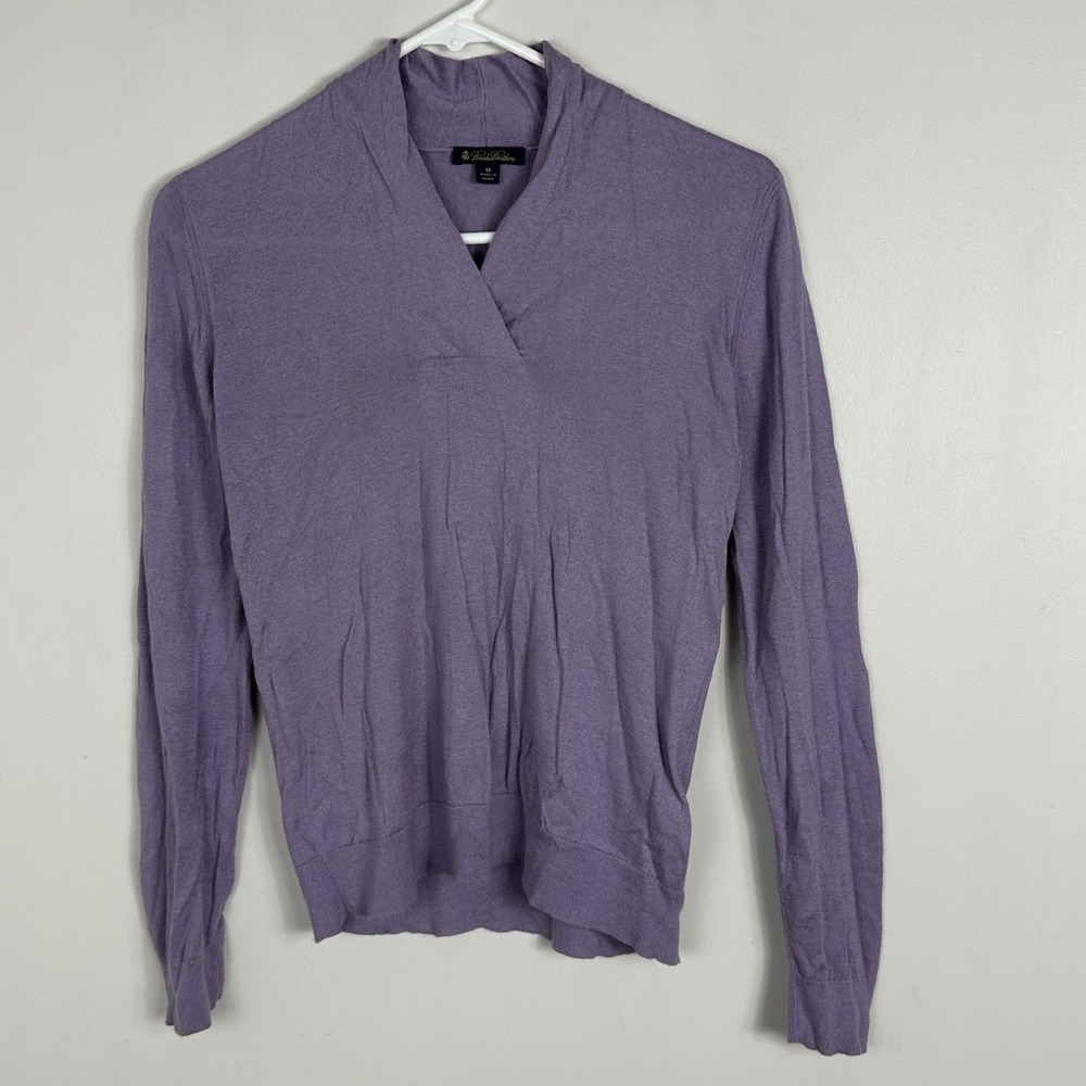 Brooks Brothers Womens Sweater Medium Cashmere Silk V-Neck Purple Shawl Collar